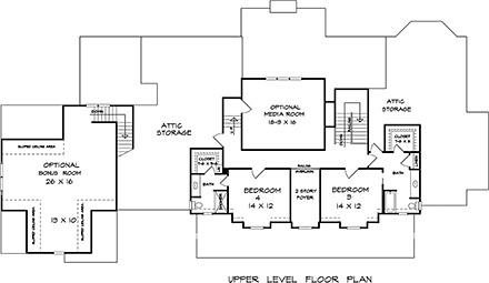 Craftsman, Traditional House Plan 76716 with 4 Beds, 5 Baths, 3 Car Garage Second Level Plan