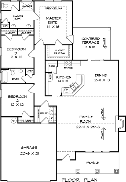 Craftsman, Traditional House Plan 76719 with 3 Beds, 3 Baths, 2 Car Garage First Level Plan