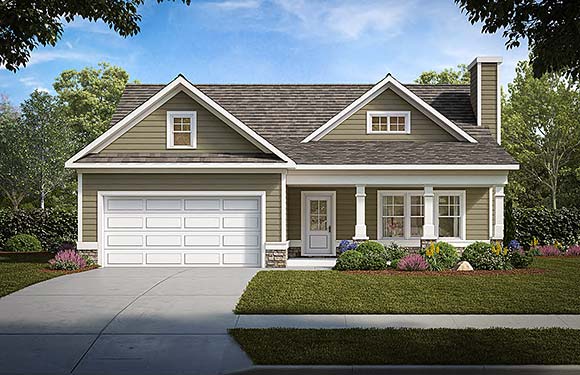 Craftsman, Traditional House Plan 76719 with 3 Beds, 3 Baths, 2 Car Garage Elevation