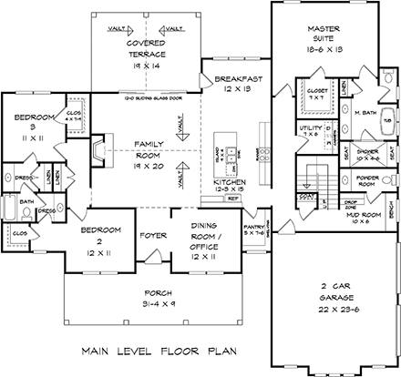 Craftsman, Traditional House Plan 76723 with 4 Beds, 4 Baths, 2 Car Garage First Level Plan