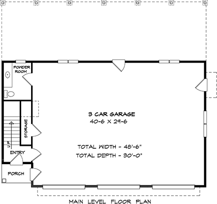 Traditional Garage-Living Plan 76726 with 2 Beds, 3 Baths, 3 Car Garage First Level Plan