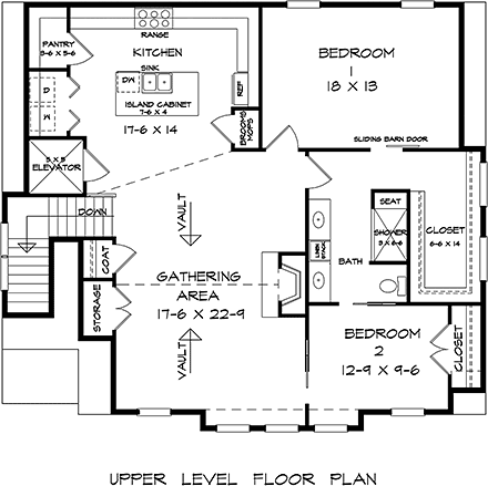 Traditional Garage-Living Plan 76727 with 2 Beds, 1 Baths, 6 Car Garage Second Level Plan