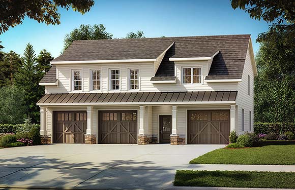 Country, Farmhouse, Traditional Garage-Living Plan 76729 with 2 Beds, 3 Baths, 3 Car Garage Elevation