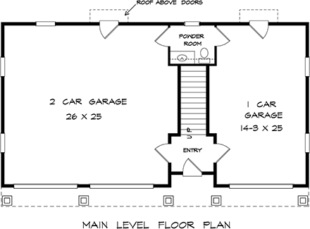 Craftsman, Traditional Garage-Living Plan 76730 with 1 Beds, 2 Baths, 3 Car Garage First Level Plan