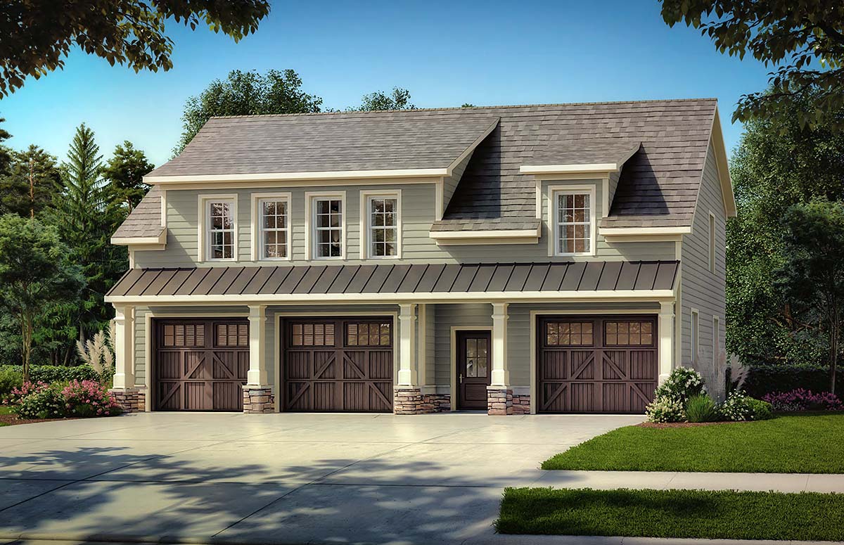 Country, Craftsman, Traditional Garage-Living Plan 76731 with 1 Beds, 2 Baths, 3 Car Garage Elevation