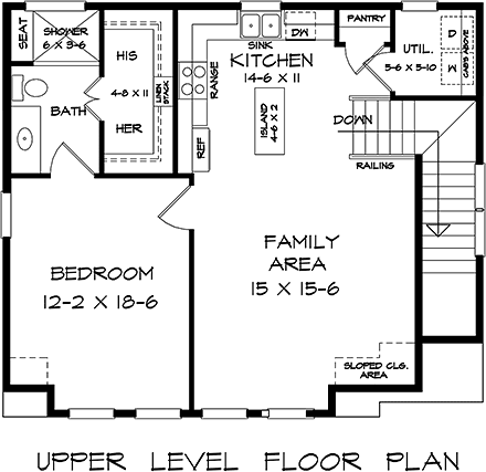 Craftsman, Traditional Garage-Living Plan 76733 with 1 Beds, 1 Baths, 2 Car Garage Second Level Plan