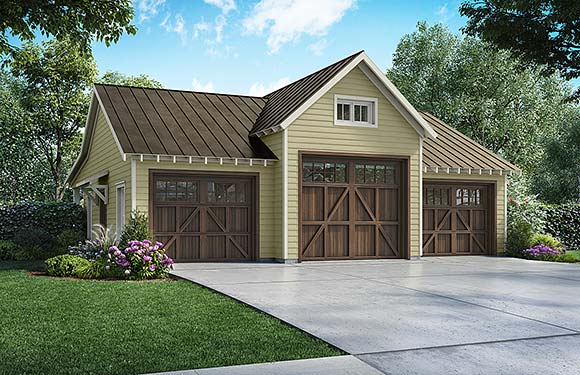 Country, Traditional 3 Car Garage Plan 76734 Elevation