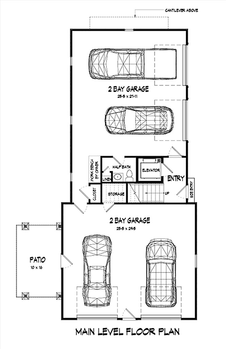 Craftsman, Farmhouse Garage-Living Plan 76735 with 2 Beds, 3 Baths, 4 Car Garage First Level Plan
