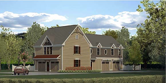 Craftsman, Farmhouse Garage-Living Plan 76735 with 2 Beds, 3 Baths, 4 Car Garage Elevation