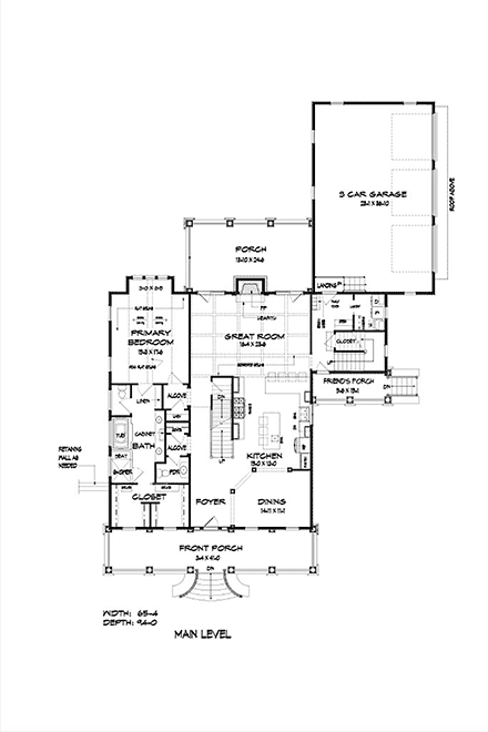 Cottage, Country, Farmhouse House Plan 76736 with 4 Beds, 5 Baths, 3 Car Garage First Level Plan