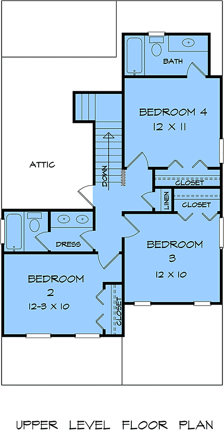 Country, Craftsman, Traditional House Plan 76739 with 4 Beds, 4 Baths, 1 Car Garage Second Level Plan