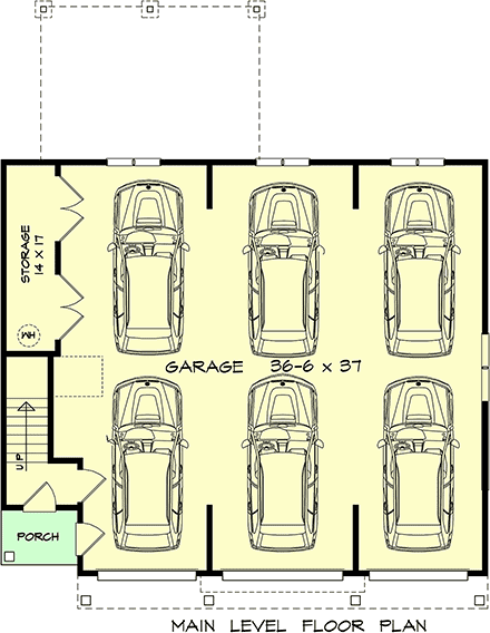 Craftsman, Traditional Garage-Living Plan 76740 with 2 Beds, 2 Baths, 6 Car Garage First Level Plan