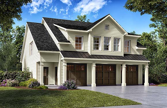 Craftsman, Traditional Garage-Living Plan 76740 with 2 Beds, 2 Baths, 6 Car Garage Elevation