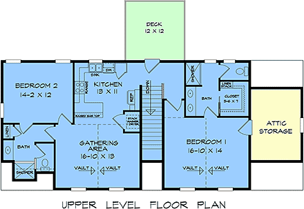 Traditional Garage-Living Plan 76741 with 2 Beds, 3 Baths, 4 Car Garage Second Level Plan