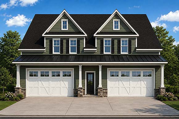Traditional Garage-Living Plan 76741 with 2 Beds, 3 Baths, 4 Car Garage Elevation