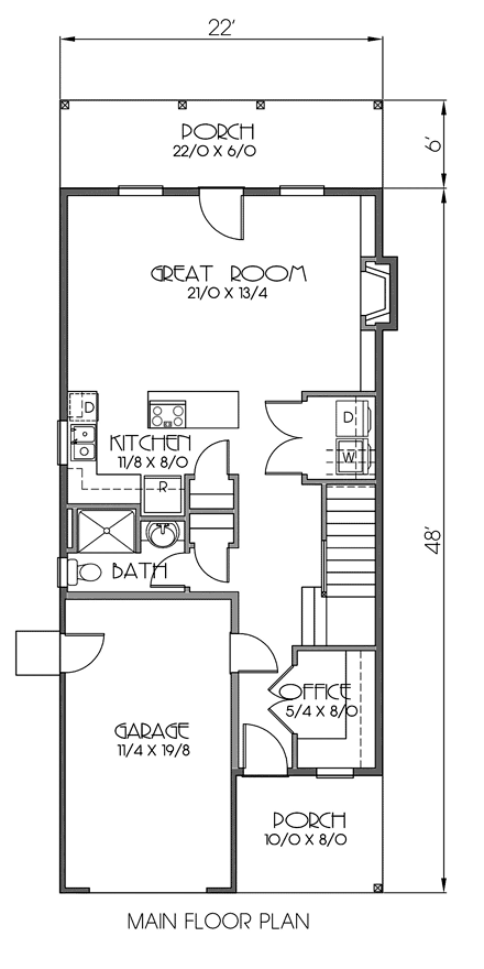 Bungalow, Craftsman House Plan 76807 with 3 Beds, 2 Baths, 1 Car Garage First Level Plan