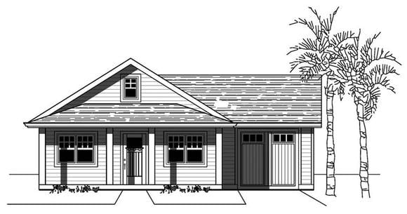 Bungalow, Craftsman, Southern House Plan 76809 with 3 Beds, 2 Baths, 1 Car Garage Elevation