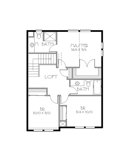 Bungalow, Craftsman House Plan 76811 with 3 Beds, 3 Baths, 1 Car Garage Second Level Plan