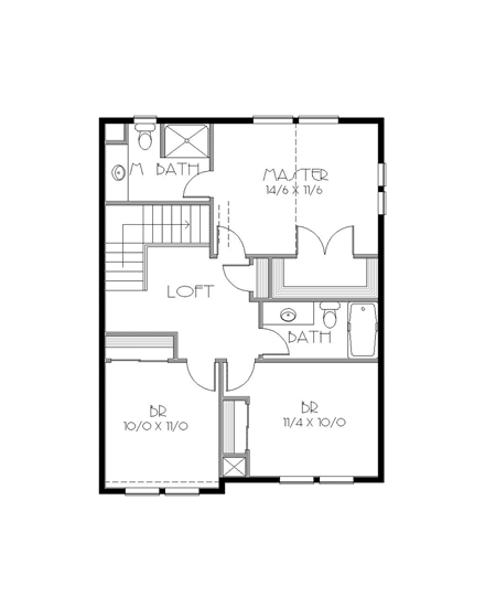 Bungalow, Craftsman House Plan 76812 with 3 Beds, 3 Baths, 1 Car Garage Second Level Plan