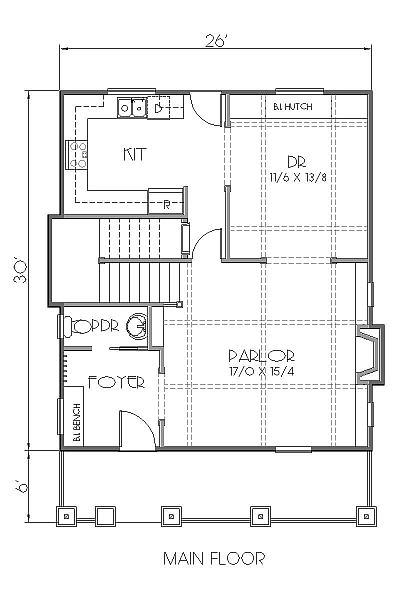 Bungalow, Craftsman House Plan 76813 with 3 Beds, 3 Baths First Level Plan