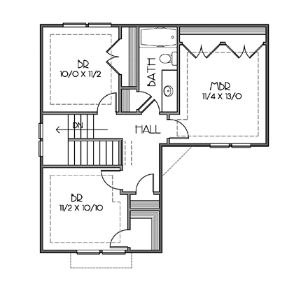 Tudor House Plan 76820 with 3 Beds, 2 Baths Second Level Plan