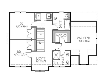 European, Traditional, Tudor House Plan 76826 with 3 Beds, 3 Baths, 1 Car Garage Second Level Plan