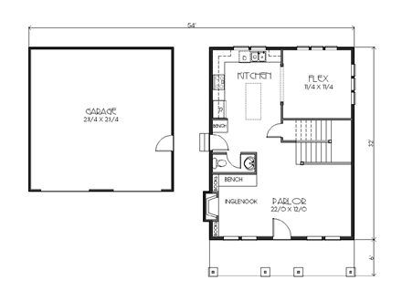 Bungalow, Craftsman House Plan 76828 with 3 Beds, 3 Baths, 2 Car Garage First Level Plan