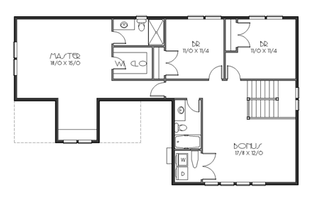 Bungalow, Craftsman House Plan 76828 with 3 Beds, 3 Baths, 2 Car Garage Second Level Plan