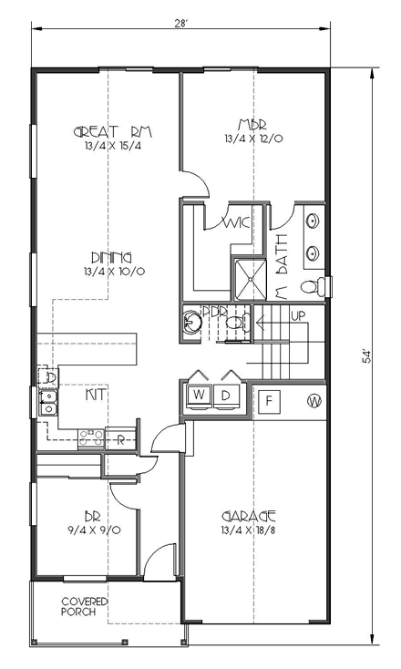 Bungalow, Cottage, Craftsman House Plan 76830 with 4 Beds, 3 Baths, 1 Car Garage First Level Plan