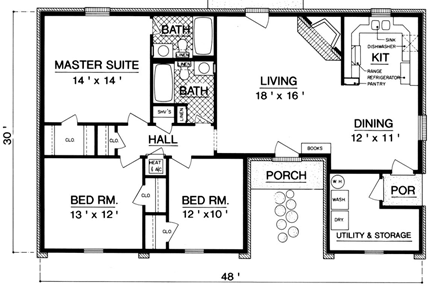 House Plan 76903 with 3 Beds, 2 Baths First Level Plan