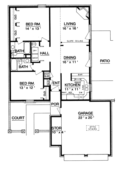 House Plan 76904 with 2 Beds, 2 Baths, 2 Car Garage First Level Plan