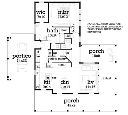 Country, Farmhouse, Traditional House Plan 76912 with 4 Beds, 3 Baths, 1 Car Garage First Level Plan