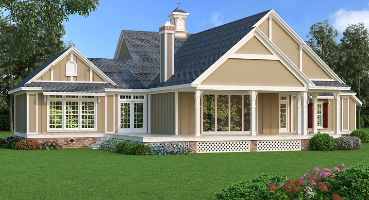 Cottage, Country, Craftsman, Southern Plan with 2150 Sq. Ft., 3 Bedrooms, 3 Bathrooms, 2 Car Garage Rear Elevation