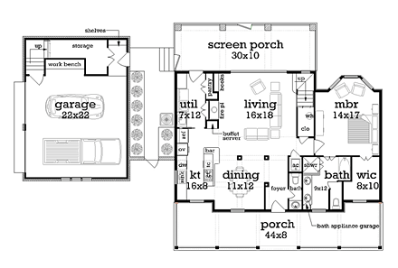 Cottage, Country, Craftsman, Southern House Plan 76917 with 3 Beds, 3 Baths, 2 Car Garage First Level Plan
