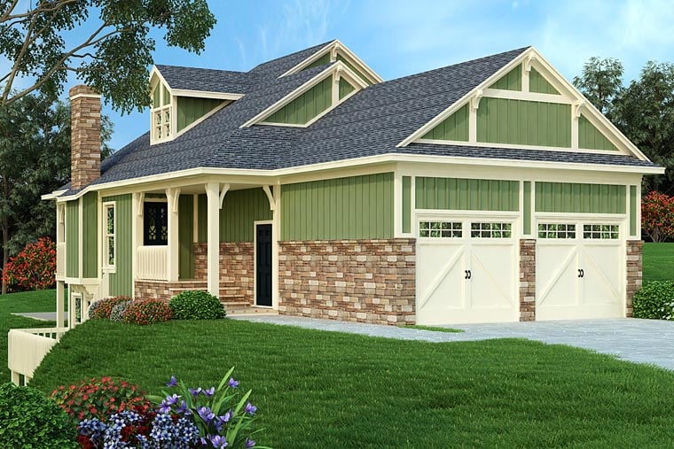 Cottage, Country, Traditional Plan with 1886 Sq. Ft., 3 Bedrooms, 4 Bathrooms, 2 Car Garage Elevation