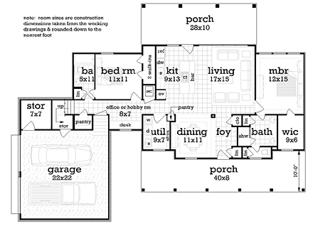 Cottage, Craftsman, Southern House Plan 76921 with 3 Beds, 3 Baths, 2 Car Garage First Level Plan