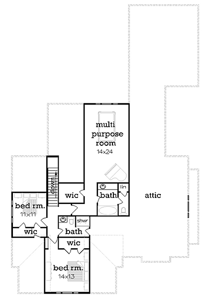 Bungalow, Cottage, Country, Craftsman House Plan 76923 with 5 Beds, 4 Baths, 2 Car Garage Second Level Plan