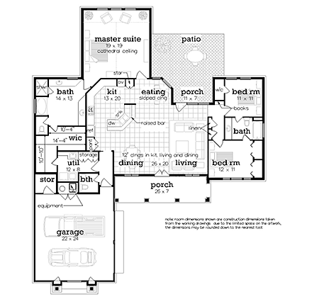 Bungalow, Cottage, Craftsman House Plan 76929 with 3 Beds, 3 Baths, 2 Car Garage First Level Plan