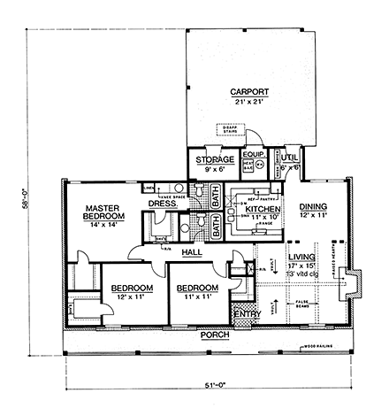 Ranch, Traditional House Plan 76930 with 3 Beds, 2 Baths, 2 Car Garage First Level Plan
