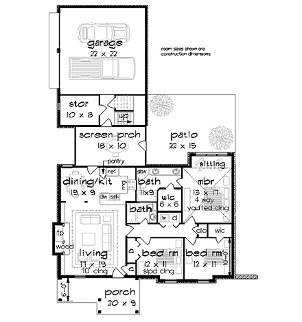 Craftsman House Plan 76934 with 3 Beds, 2 Baths, 2 Car Garage First Level Plan