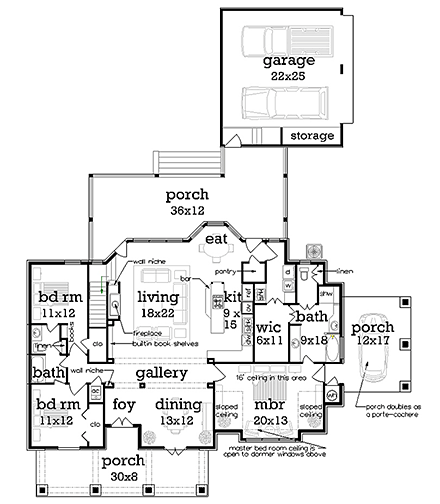 Craftsman House Plan 76935 with 3 Beds, 2 Baths, 2 Car Garage First Level Plan