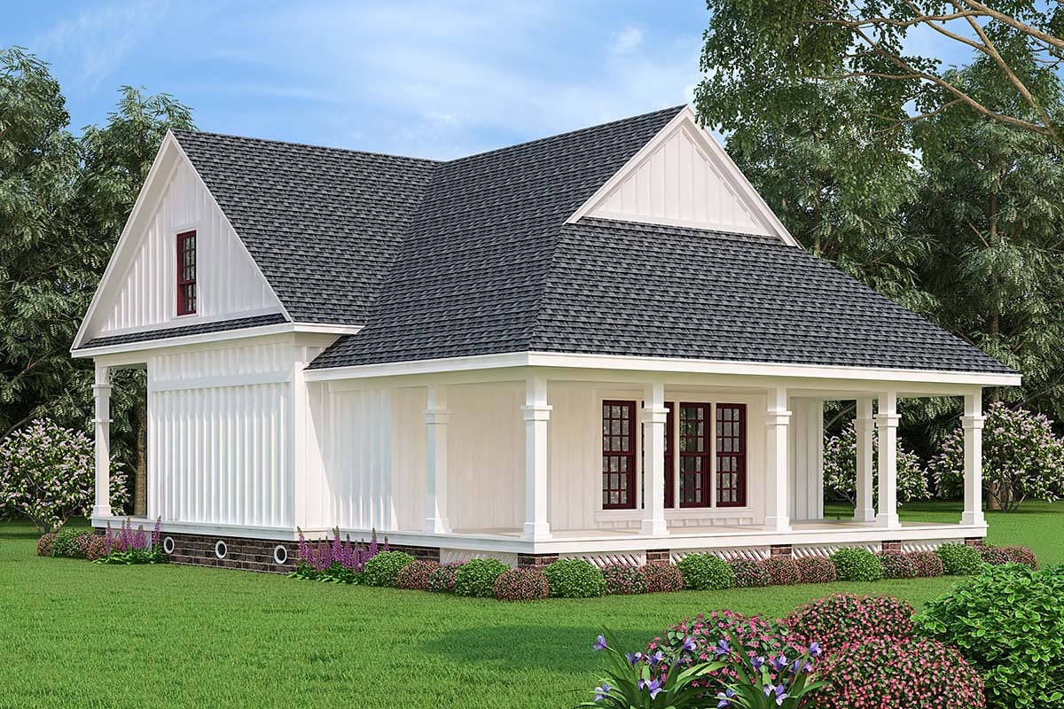 Cottage, Southern Plan with 1334 Sq. Ft., 3 Bedrooms, 3 Bathrooms Rear Elevation