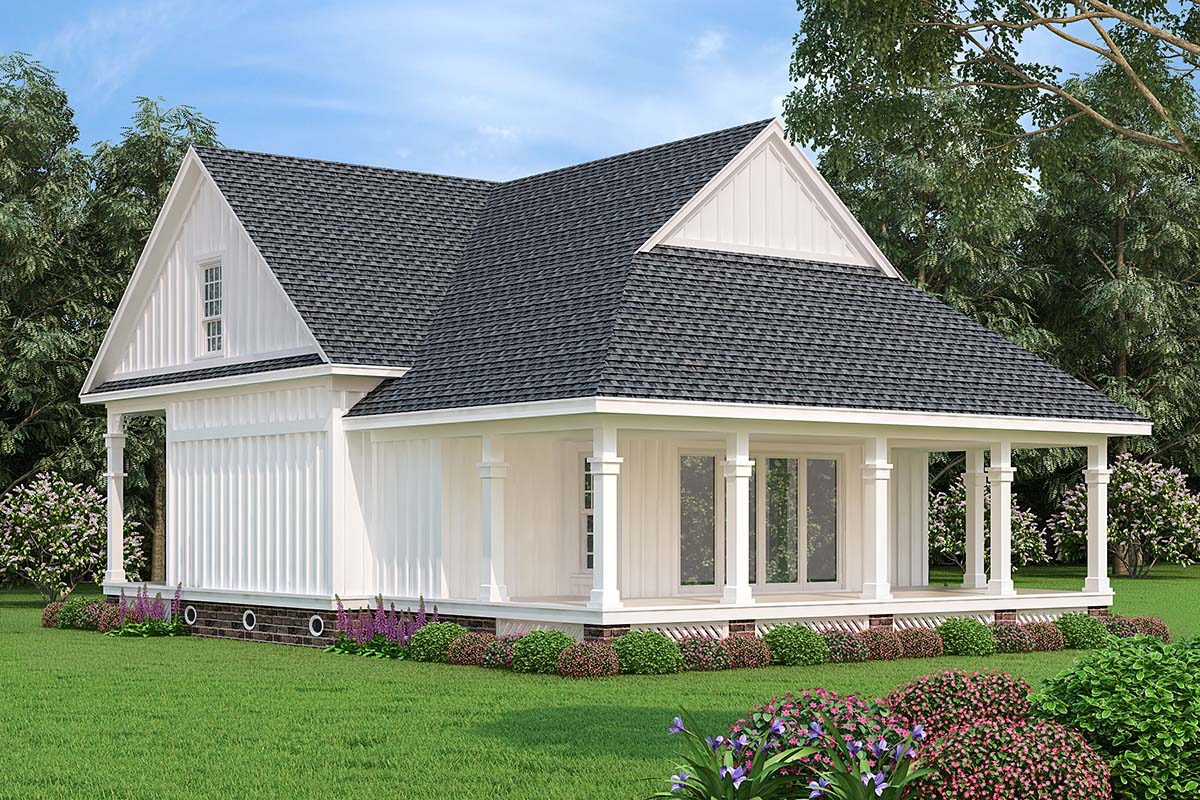 Cottage, Southern Plan with 1370 Sq. Ft., 3 Bedrooms, 3 Bathrooms Rear Elevation