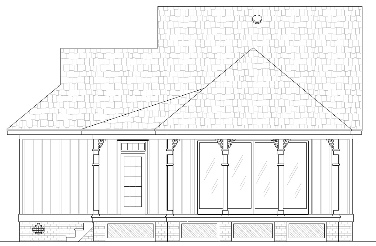 Cottage Plan with 1062 Sq. Ft., 1 Bedrooms, 2 Bathrooms Rear Elevation