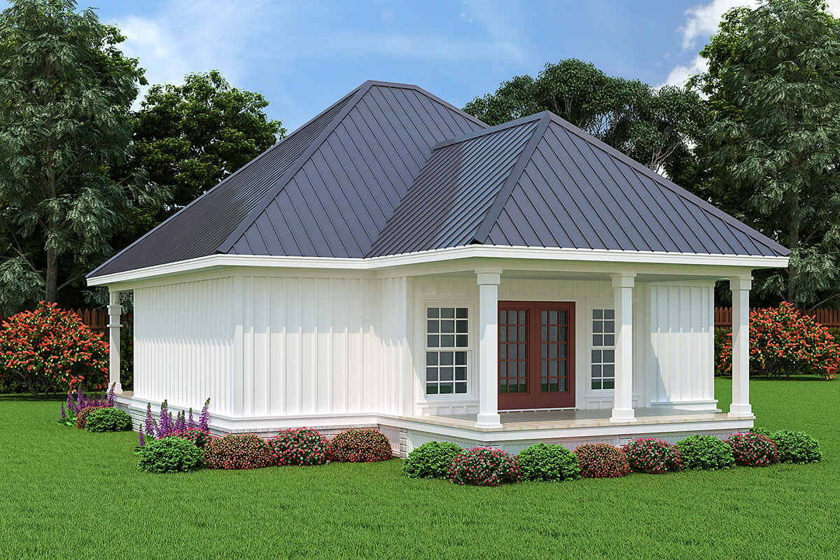 Cottage Plan with 960 Sq. Ft., 1 Bedrooms, 2 Bathrooms Rear Elevation