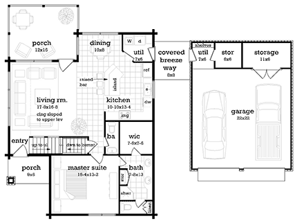 Cabin, Log House Plan 76955 with 3 Beds, 3 Baths, 2 Car Garage First Level Plan