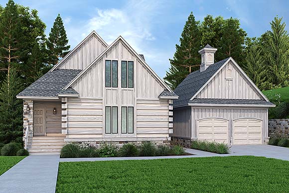 Cabin, Log House Plan 76955 with 3 Beds, 3 Baths, 2 Car Garage Elevation