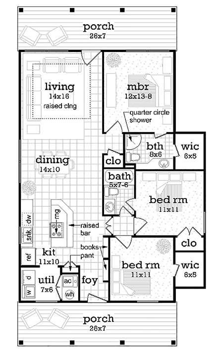 Colonial, Cottage, Country, European, Southern House Plan 76959 with 3 Beds, 2 Baths First Level Plan