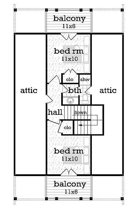 Cabin, Cottage House Plan 76961 with 3 Beds, 3 Baths Second Level Plan