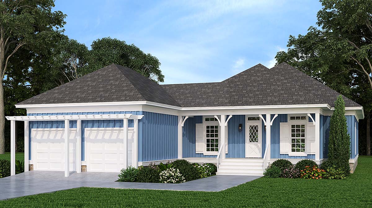 House Plan 76962 - Southern Style with 1362 Sq Ft, 3 Bed, 2 Bath |  COOLhouseplans.com, image size:1200x672